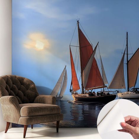 Selbstklebend Tapete modern Wohnzimmer - Wanddekoration - einfach anzubringen Segelabenteuer 250x250 cm