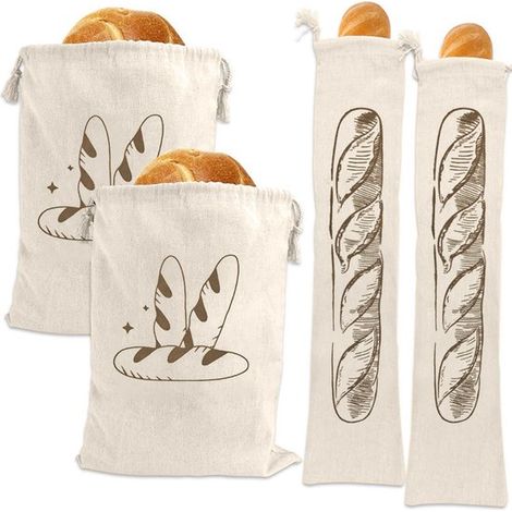 Sacchetti per il pane, 4 pezzi, sacchetti per il pane in lino, sacchetti per il pane fatto in casa, sacchetti per conservare il pane, mantengono il pane fresco, sacchetti per il pane in lino (1/5)