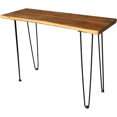 Table basse en bois massif de 108 cm rectangulaire de salon en design industriel avec pieds métalliques en épingle à cheveux