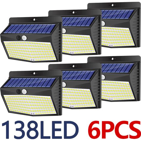 Solar-Außenleuchten, 6er-Set mit Bewegungsmelder, 138 LED-Solarstrahler, IP65 wasserdicht, für Garten, Garage und Terrasse