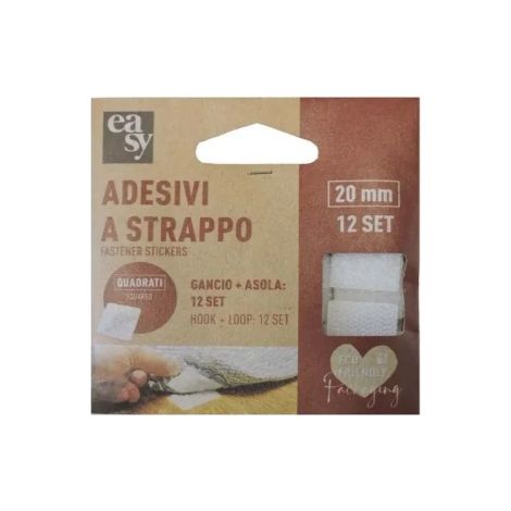 12 PZ ADESIVI A STRAPPO QUADRATI COL.BIANCO MIS.20X20MM