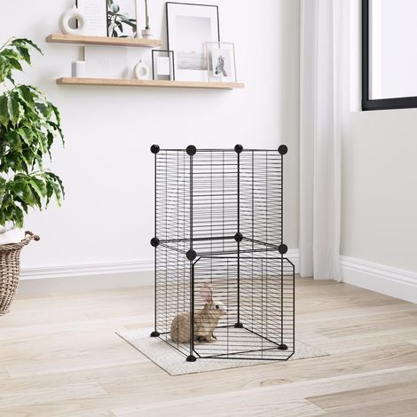 Cage animaux de compagnie à 8 panneaux et porte Parc enclos pour animaux Noir 35x35 cm 79504 (1/4)