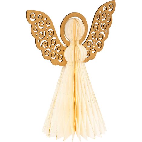 Déco de Noël Ange en bois et papier plié écru avec liseré doré H 25 cm - Feeric Christmas (1/5)