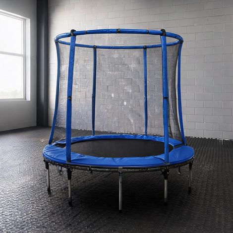 Trampoline de jardin bleu 140 cm avec filet de sécurité en acier (1/5)