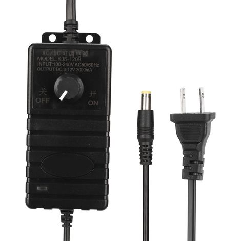 Adaptateur secteur 24W 2A tension réglable, régulation de vitesse, faible perte, haute efficacité, bloc alimentation PC 100-240V prise US (1/5)