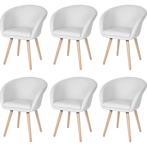 [JAMAIS UTILISÉ] 6x chaise de salle à manger Malmö T633, fauteuil, design rétro des années 50, similicuir, blanc