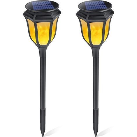 (2 Pakc) Lumière Solaire 96led Flamme Lumière Jardin Pelouse Insert Décoratif Paysage Lumière Clignotant Flamme Lumière Étanche Induction Applique Murale