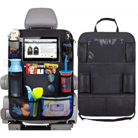 Organizador para coche de 2 piezas – Protector impermeable para el respaldo del asiento – Soporte transparente para tablet – 8 bolsillos de almacenamiento para niños -Crezuo