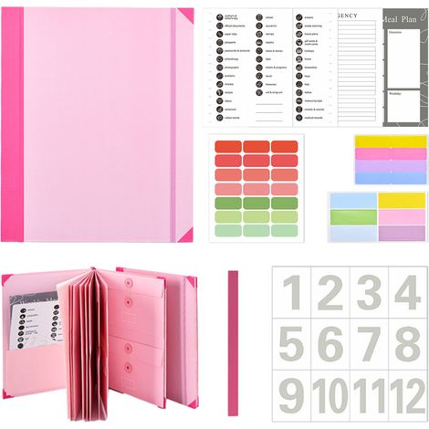 Organiseur 12 pochettes avec étiquettes – factures/chèques/actes, maison/école/bureau, rose (1/5)