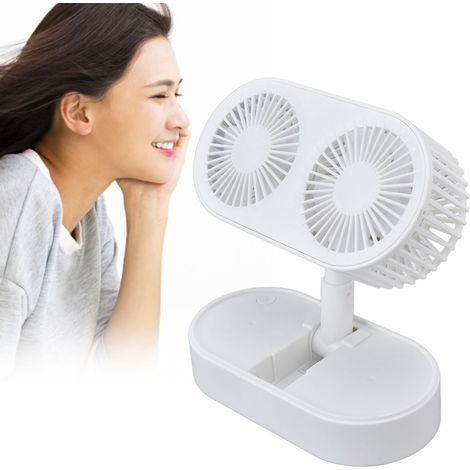 Ventilateur de Bureau Double Moteur à Angle Adjustable 135° Ventilateur Portable 3 Vitesses à Faible Niveau de Noise ABS Blanc (1/5)