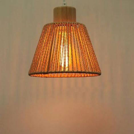 Lustre Suspension Vintage,20cm Lampe Luminaire Abat-jour en Rotin Design Cylindrique E27 Plafonnier Industriel pour Salon (1/5)