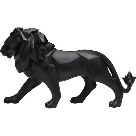 statue de lion noir en origami statue décorative en résine décoration d'intérieur lion en résine noire et blanche.