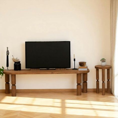 Banc TV en bois marron - pieds tournés, 140 cm BOMA (1/5)