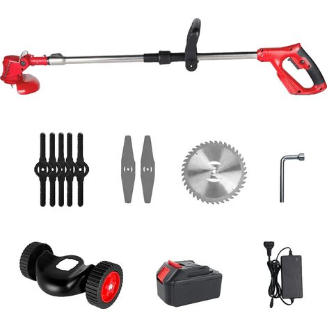 Tondeuse à gazon électrique, design sans fil, tête de coupe réglable, Batterie rouge 1pc, UE (1/2)