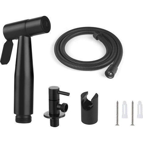 Sollbry Kit de ducha para inodoro, manguera de 1,5 m y soporte, adaptadores G1/2, color negro (1/3)