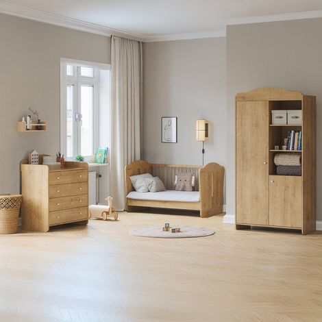 Vollständiges Babyzimmer Mitwachsendes Babybett 70x140 Wickelkommode und 2-türiger Kleiderschrank Vox Megeve Holz (1/5)