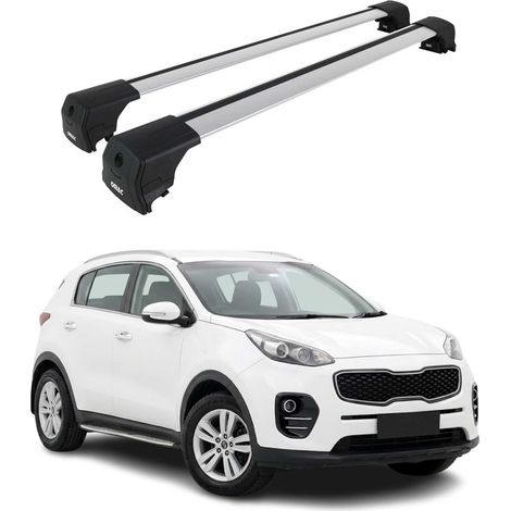OMAC Aluminium Dachträger Querträger für Kia Sportage mk4 QL 2017-2022 – City Crash – ISO/PAS 11154:2006 – Abschließbar – Max. 75 kg – 2 Stangen Silber (1/5)