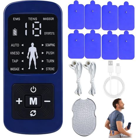 3 En 1 Électrostimulateur Musculaire, Massage Appareil De Stimulation Électrique, 8 Modes 15 Niveaux De Réglage, Pour Douleur Et Massage, La Taille, Les Épaules Et Les Jambes (1/5)