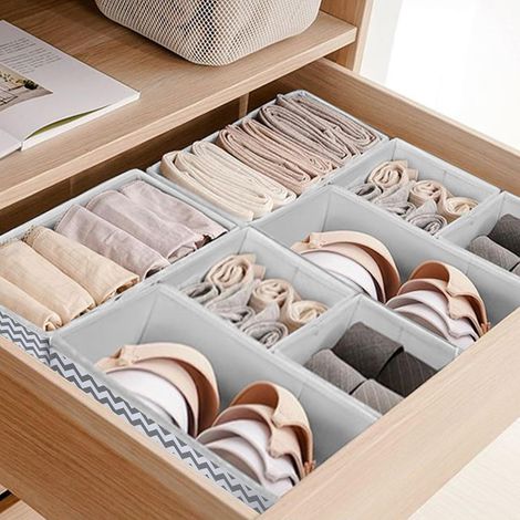 Boîtes de rangement, ensemble de 6 organisateurs de tiroir pliables, panier de rangement en tissu non tissé adapté aux soutiens-gorge, sous-vêtements, cravates, chaussettes (gris clair) (1/3)