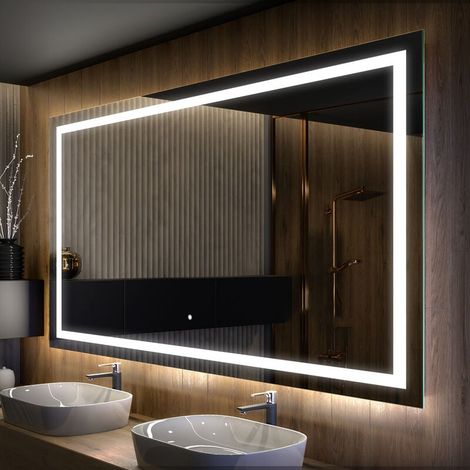 Miroir lumineux de salle de bain 120x70 cm – Éclairage LED intégré – Interrupteur tactile – Sur mesure pour espaces modernes - LED015 (1/4)