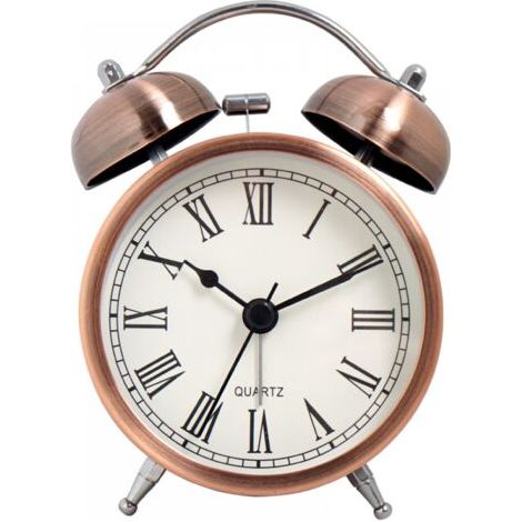 Réveil de voyage rétro silencieux et sans tic-tac, horloge analogique à double cloche à quartz, fonctionnant sur piles (à l'exclusion des piles)