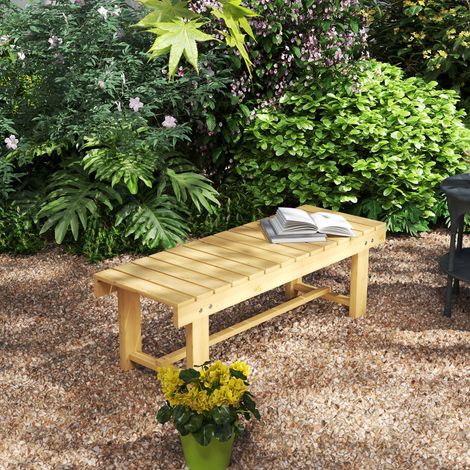 Outsunny 2-Sitzer Gartenbank Holz, wetterfest Sitzbank, Gartenmöbel mit Wasserresistente Lackierung, Parkbank 250kg belastbar, Holzbank für Balkon Terrasse, Garten, 110 x 38 x 35 cm Naturholz