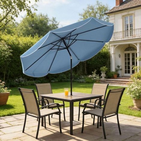 Parasol265x235cm Bleu avec manivelle pratique - Parasol inclinable - 3 positions, 8 baleines en métal robustes, auvent avec aération (1/5)