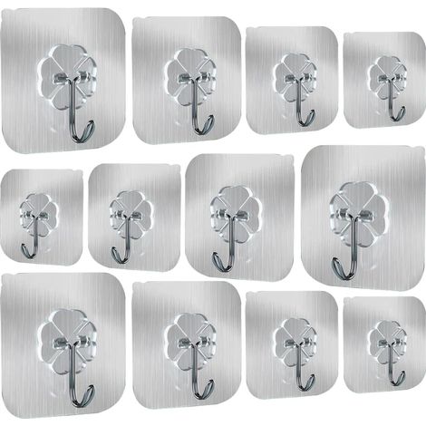 12 Stücke Selbstklebende Klebehaken, Transparente Wandhaken Ohne Bohren Wasserfest Haken, Handtuchhaken für Küche Bad Wand & Decke Aufhänger