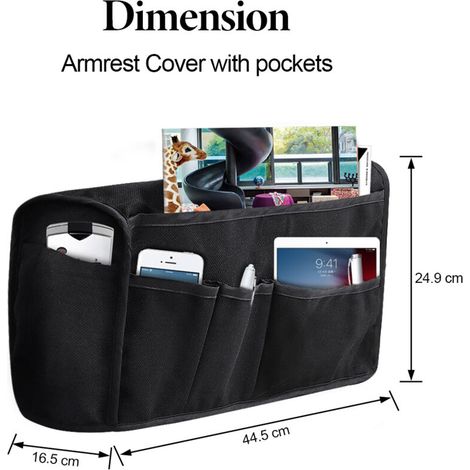 Copribracciolo con 6 tasche in lino antiscivolo per divano, 2 pezzi/set (nero)