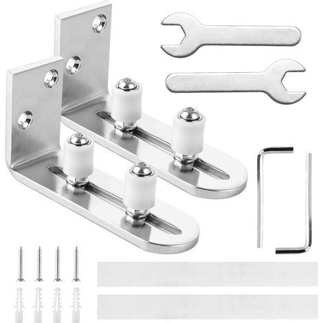 Set of 2 Adjustable Sliding Door Floor Guides, Carbon Steel, Silver, For Barn Doors (1/5)