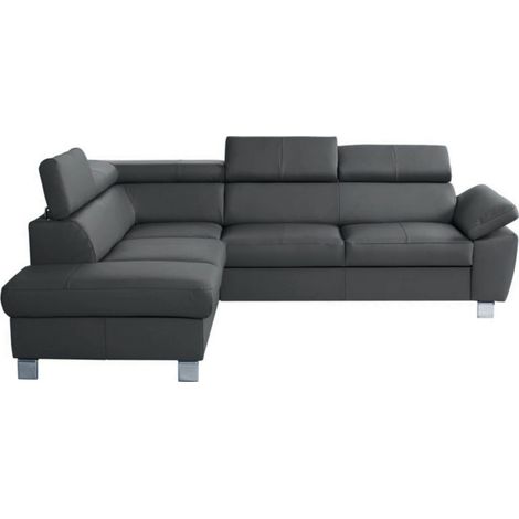 Canapé d'angle en cuir italien de luxe 5 places LUTECE gris foncé, angle gauche (1/3)