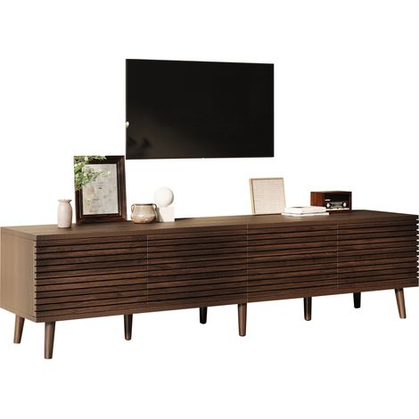 Mobile TV 180x40x46 cm per schermi fino a 75 pollici, 4 ante a doghe, gestione cavi, MDF e pannello, noce (1/5)