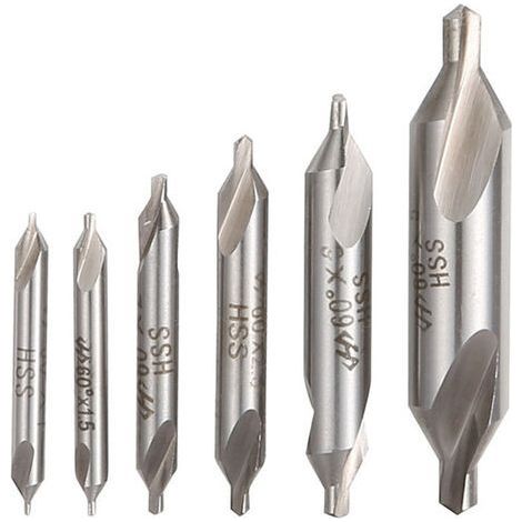 6Pcs HSS Forets à Centrer, 1/1.5/2/2.5/3/5mm 60 Degrés Forets Centraux Pour Le Traitement Du Fer/Acier/Cuivre/Aluminium (1/2)