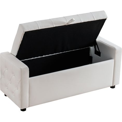 Ottomane coffre de rangement rectangulaire en cuir régénéré blanc, banc capitonné avec assise rembourrée, pratique pour chambre, salon et entrée CHICFURN (1/5)