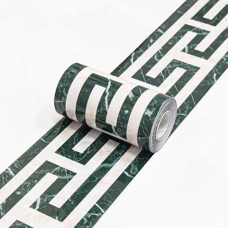 Bordure papier peint Vert-45, frise murale amovible autocollante en PVC imperméable, plinthe 10cm x 300cm. - V - Vert-45 300 x 10 cm (1/5)