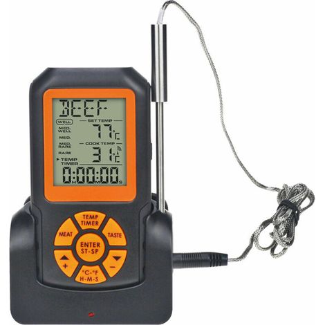 Grille De Cuisson Numerique Thermometre Sans Fil Avec Sonde De Temperature A Distance Des Aliments Temperature Compteur Thermometre A Viande Temperature Ecran Lcd D'Alarme Pour La Cuisine Smok (1/5)