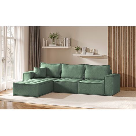 Ecksofa Modulsofa 3-teilig SANDE Stoff Raven Flaschengrün Ottomane Links (1/5)