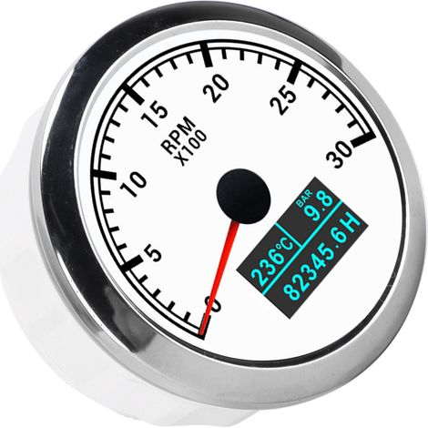 Compteur Tachymètre Étanche 3-en-1 Multifonction pour Voiture, Bateau & Moto - Modification Auto, Cadran Blanc, Indicateur de Régime Moteur (1/5)