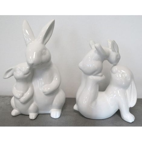 BURI Hasenpärchen Weiß Glanz Keramik Figur Innendekoration Haushalt Tisch Ostern