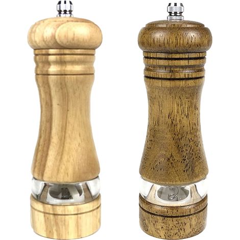 Moulin à Sel et Poivre - Corps en Bois Massif - Mécanisme de Mouture en Céramique Réglable Fin à Grossier - Lot de 2 (1/5)