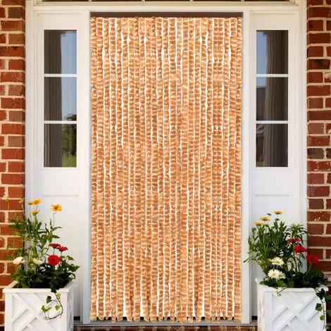 Rideau de porte contre insectes,Moustiquaire Ocre et blanc 100x220 cm Chenille - DH57714 (1/5)