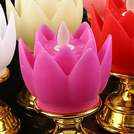 Lampe lotus sept couleurs à base dorée, lampe décorative à bougie LED simulant une bougie, lampe d'offrande Guanyin de l'assemblée Dharma, dieu de la richesse, lampe à combustion perpétuelle, violette (1/5)