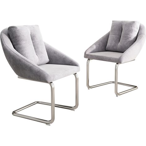 Chaise de salle à manger en velours gris, lot de 2 avec coussins, chaise pivotante avec pieds arqués (1/5)