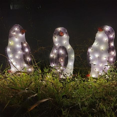 Décorations de pingouins lumineux, 3 pièces LED Lumières de pingouin, décorations de Noël for jardin, pelouse, extérieur, décorations de Noël de vacances (Énergie solaire,Lumière chaude) (1/5)
