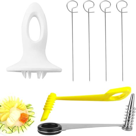Spiral Cutter Vegetable Set of 7 Potato spiral cutter for spiral cutting of potato towers, includes long holding rod finger protection fixer (1/5)