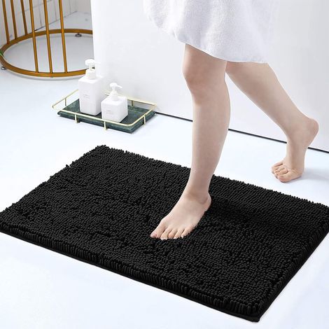 Tappeto Da Bagno Microfibra Super Soffice Lavabile In Lavatrice Antiscivolo Assorbente Lavaggio Rapido Super Morbido Bagno Doccia Camera Letto Nero - 50x80 cm (1/5)