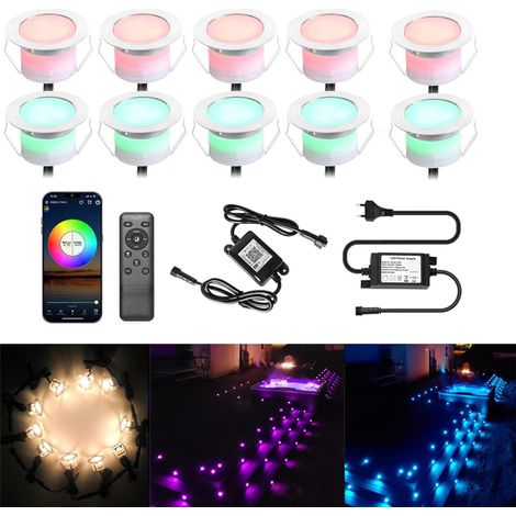 Lot de 10 Spots LED Encastrables Extérieur WiFi RGB + Blanc Chaud, Ø45mm Projecteur de Sol Intelligent IP67 Dimmable, pour Terrasse Jardin Escalier (1/5)