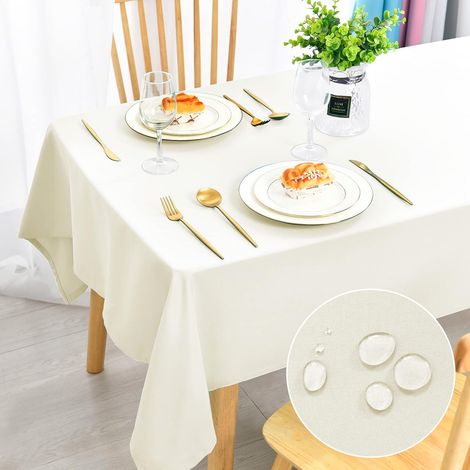 Waschbare, fleckenabweisende und wasserdichte Tischdecke für Esszimmer, Garten, Partys, Hochzeiten oder Zuhause, champagnerfarben, 140 x 200 cm