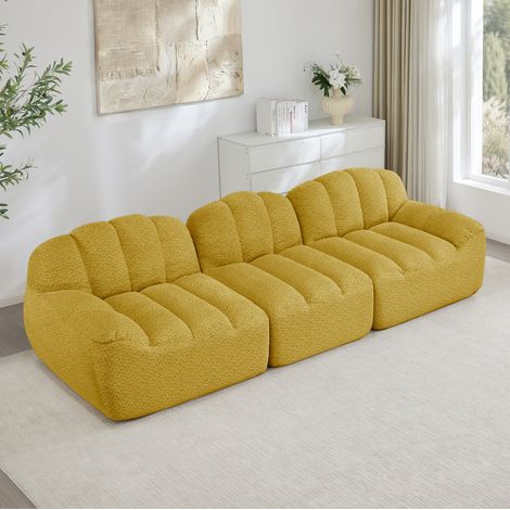 sofá modular 3 plazas granulado fleece amarillo OKMYHOME (1/5)