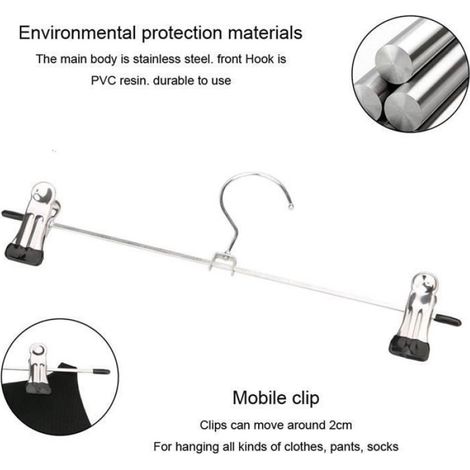 Cintres pour Pantalon Cintres pour Jupe en Chrome Solide avec Pinces antidérapantes 28 cm (11") (Paquet de 10) (1/4)